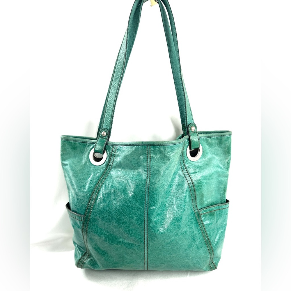 Fossil Green Leather Large Tote Shoulder Bag Side Pockets shb3605